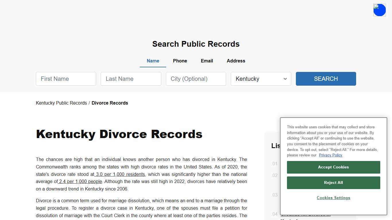 Kentucky Public Divorce Records - Decrees & Certificates