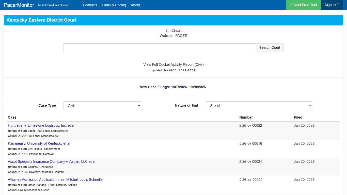 Kentucky Eastern District Court Information Page